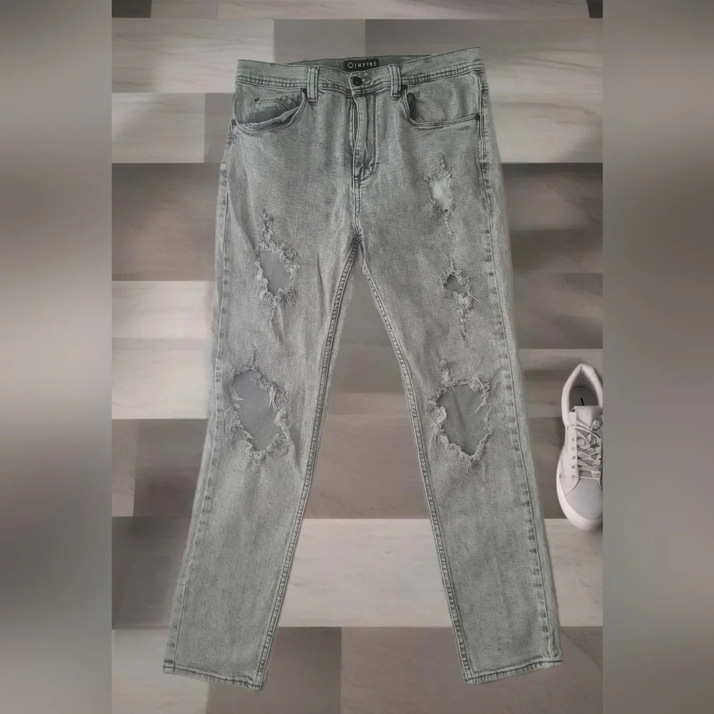 Empyre Verge Gray Slim Jeans Distressed Style Sz 33